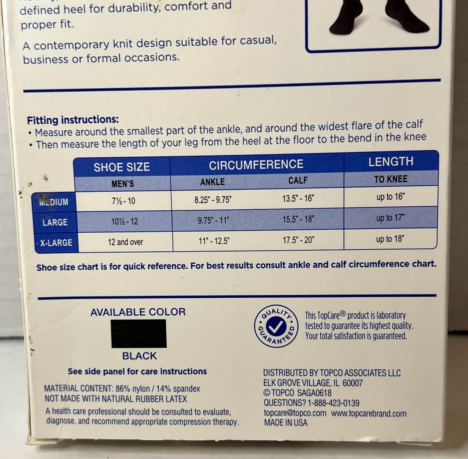 Top Care Health Men’s Dress Socks Closed Toe 15-20mmHg (Black) Large