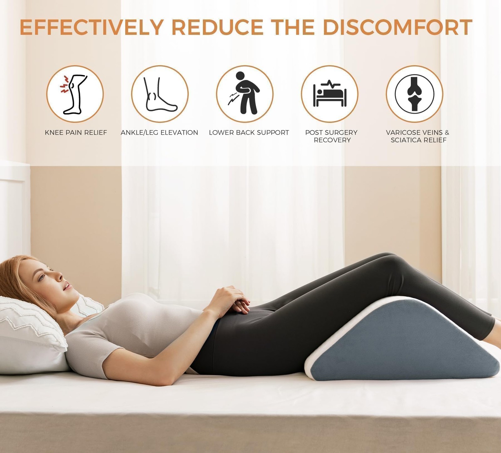 Knee Wedge Pillow for 21.6*17.8*6.9 Inch（for height over 5’3″）, White & Gray