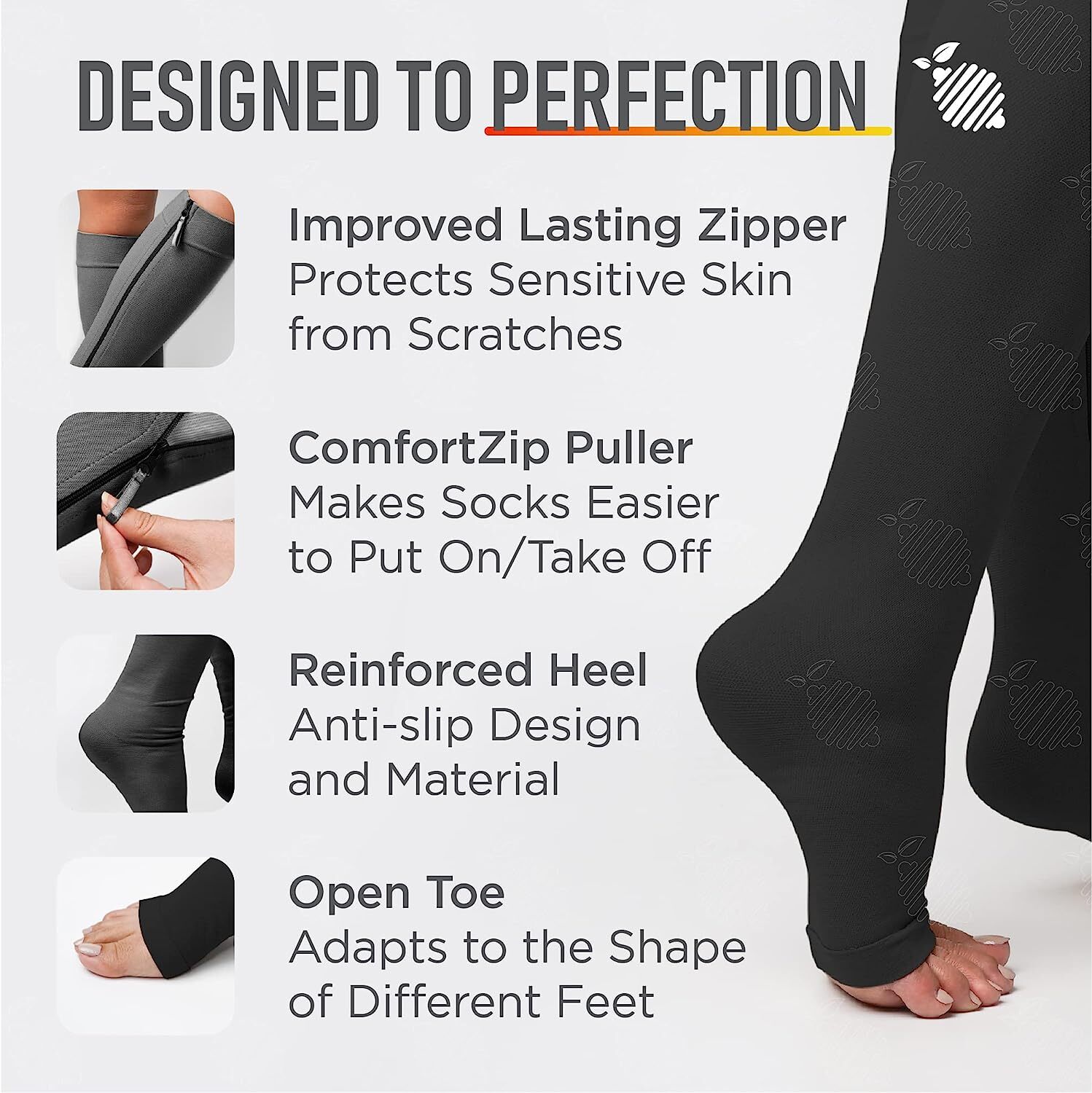 Men Zipper Compression Socks Graduated 20-30 mmHg Support Stocking Copper Women