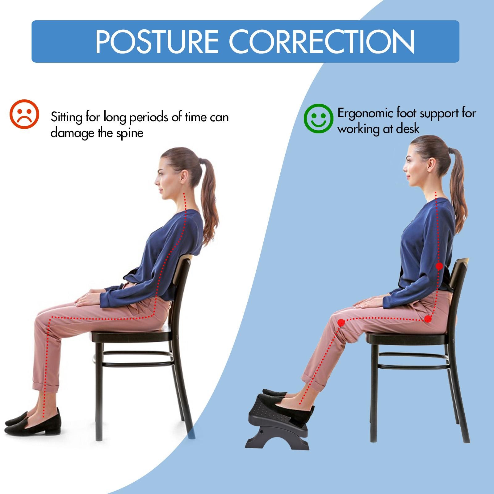 Ergonomic Under Desk Footrest Massage Rollers Leg Rest Pain Relief Non Slip Stoo