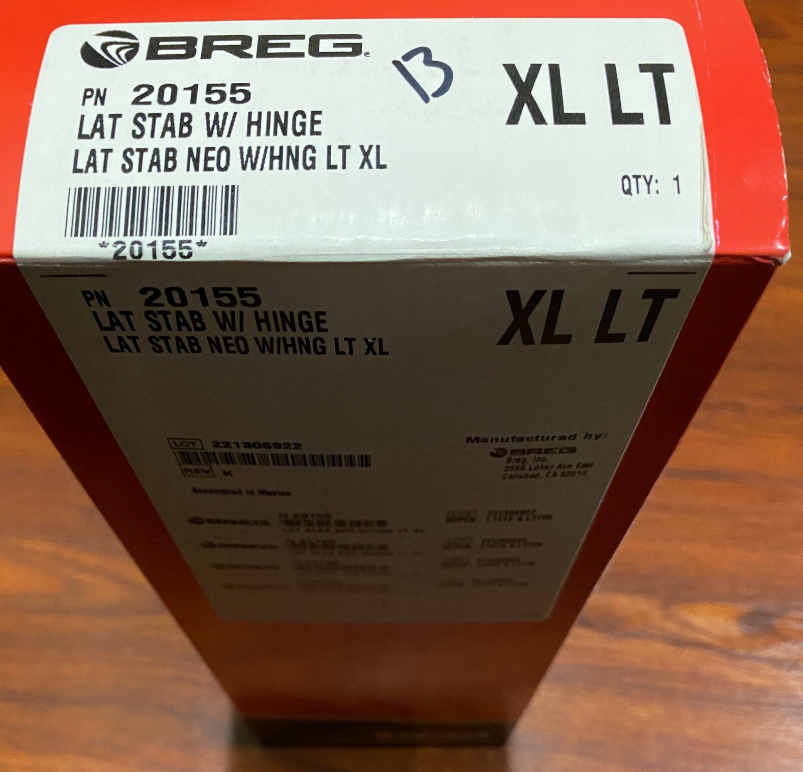 Breg Lat Stab with Hinge Knee, XLarge, LT, Knee Brace, 20155
