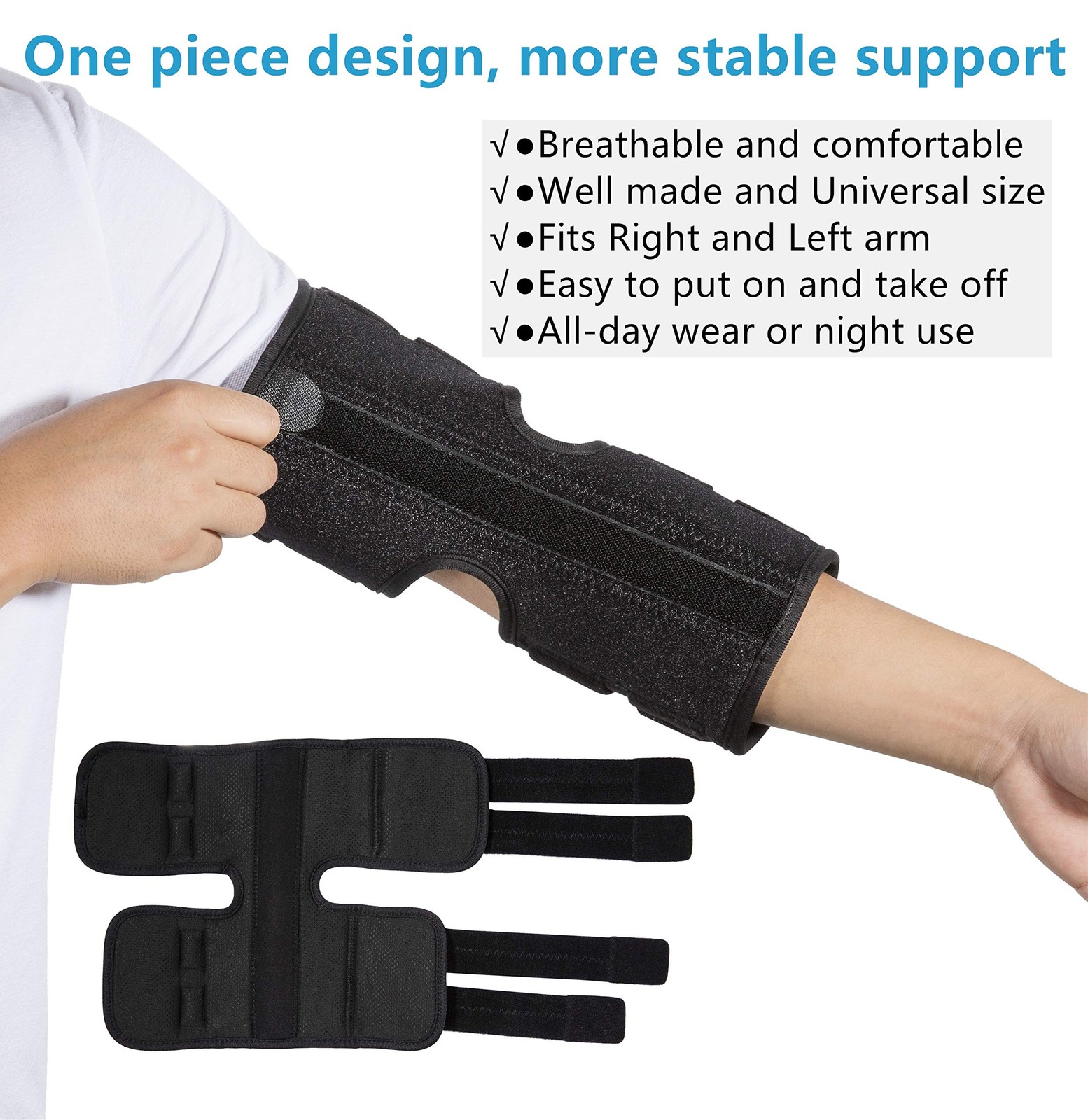 Elbow Brace Support Splint for Cubital Tunnel Syndrome and Large, Black