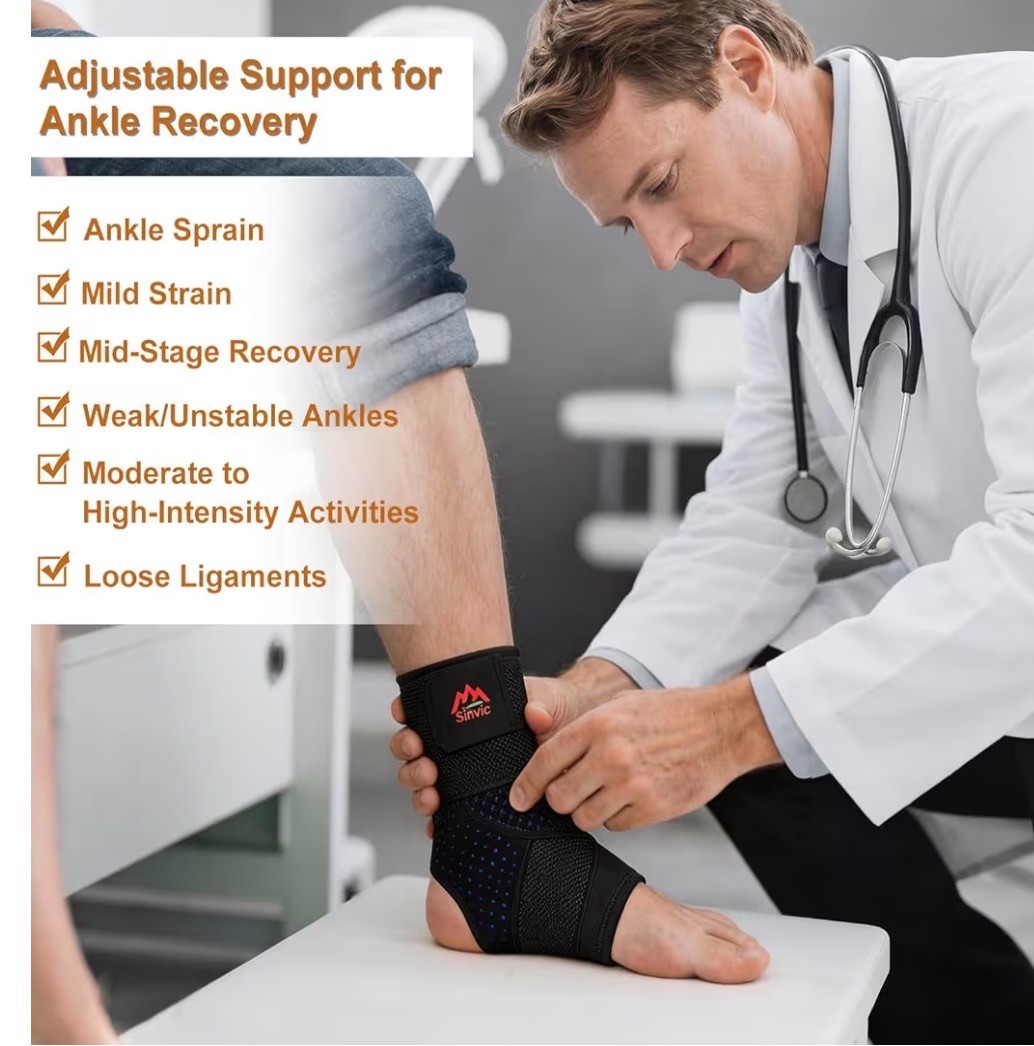 Sinvic 2Pack Adjustable Support Ankle Brace for Men Women Sports Football Breath