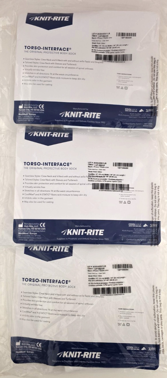 3x Knit Rite Torso Interface Original Small 6″x14″ Protective Body Sock