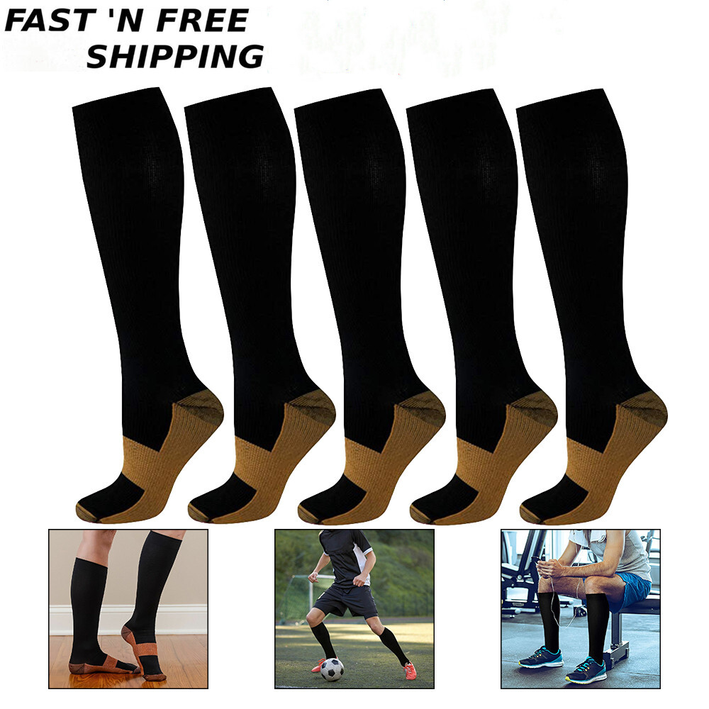 4 Pairs Copper 20-30mmHg Compression Socks Pain Relief Support Stockings Unisex