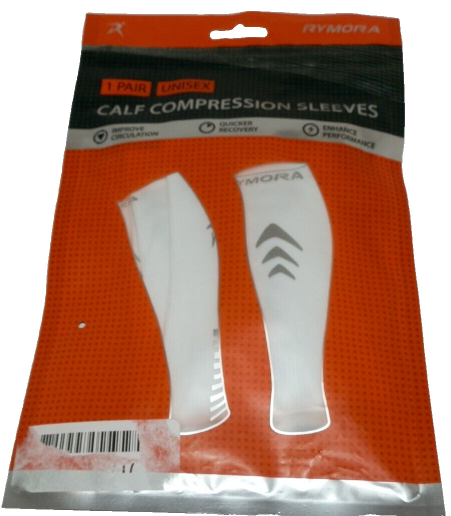 New Size Small Unisex Rymora Calf Compression Sleeves 1 Pair White
