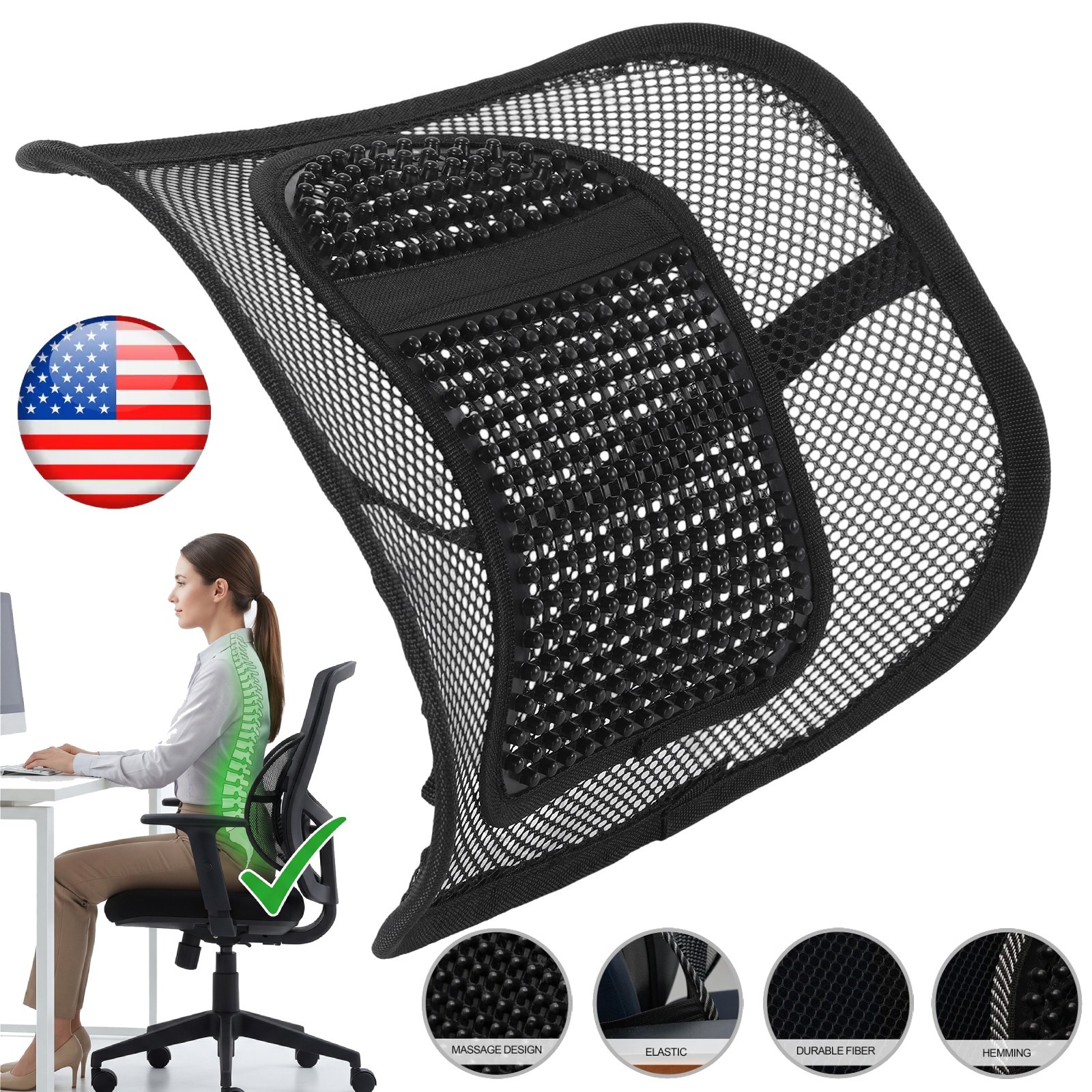 Car Seat Back Support Breathable Mesh Back Lumbar Cushion for Office Chairs Car