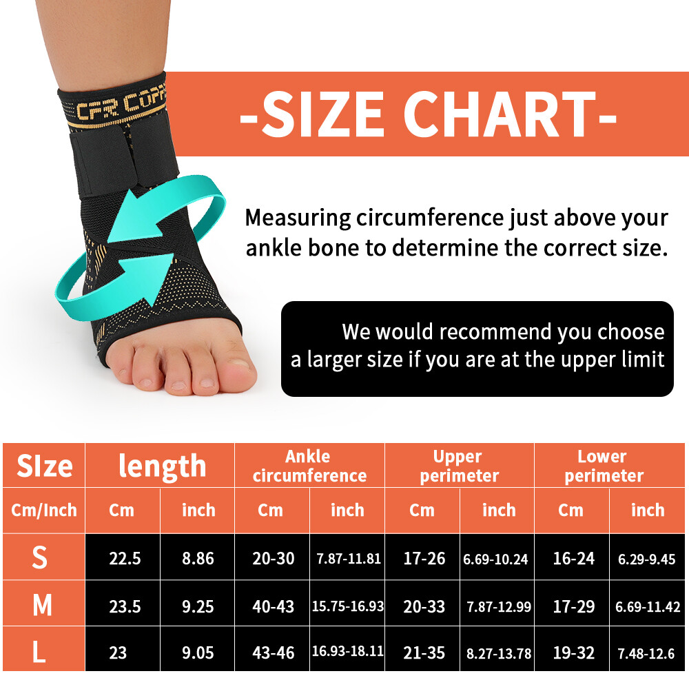 Copper Ankle Brace Support Compression Sleeve Arthritis Tendonitis Adjustable