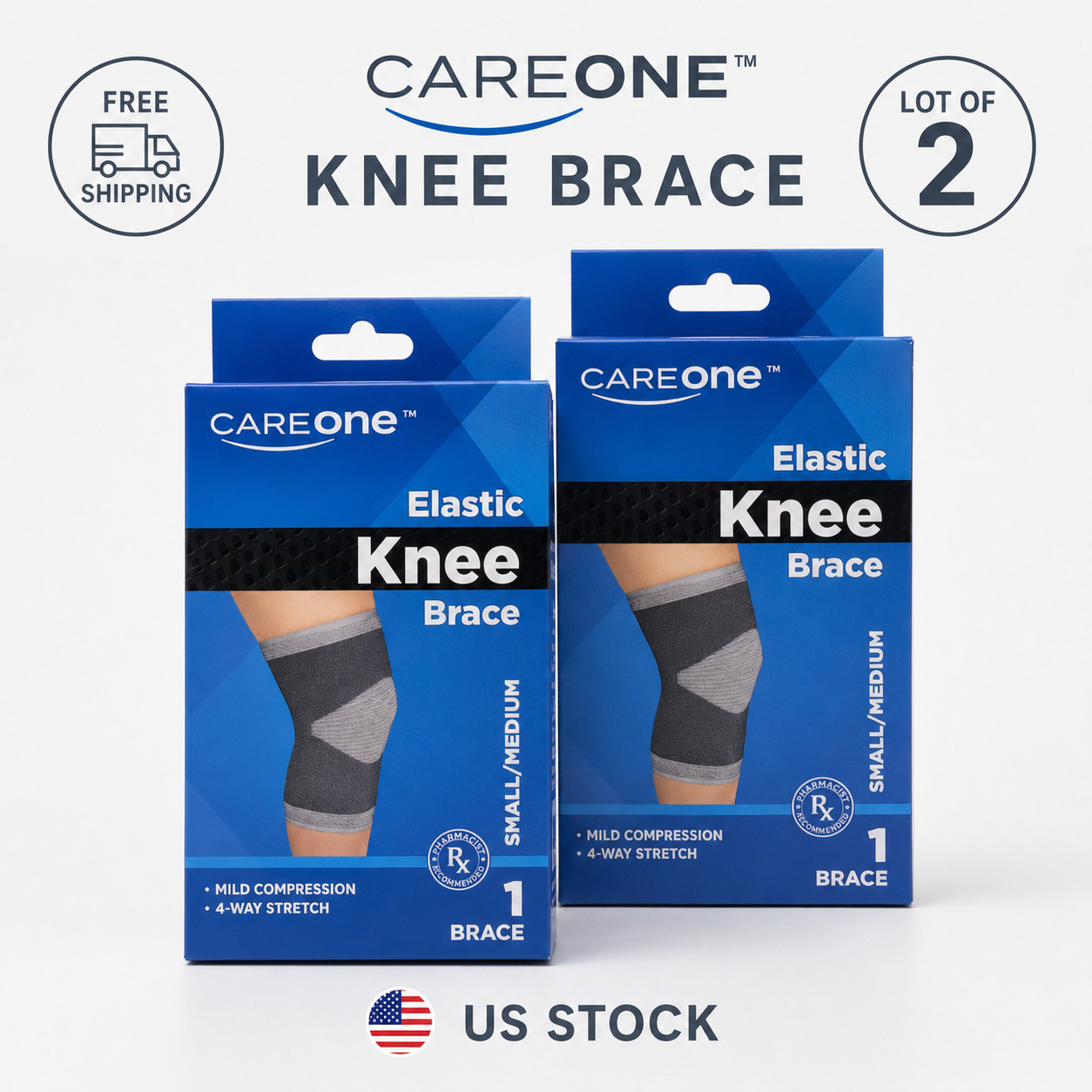 NIB Lot of 2 Careone Knee Brace Compression Elastic Knee Stabilizer small/medium