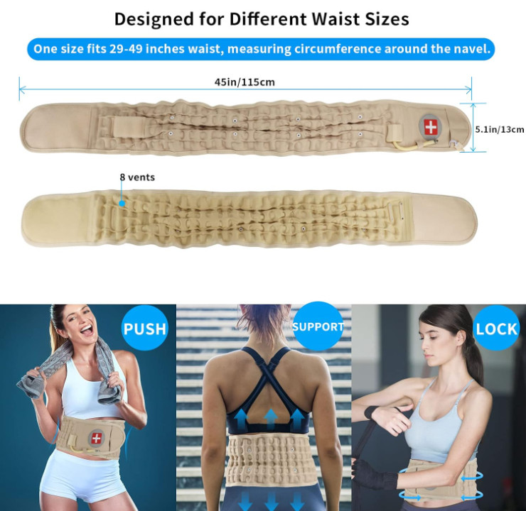 Decompression Lumbar Support Belt for Back Pain Relief, Waist 29-49″, Beige