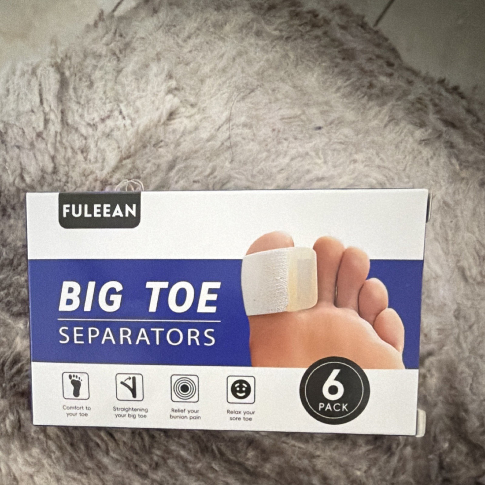 FULEEAN Big Toe Corrector 6 Pack Beige Gel Separators M Breathable Ergonomic