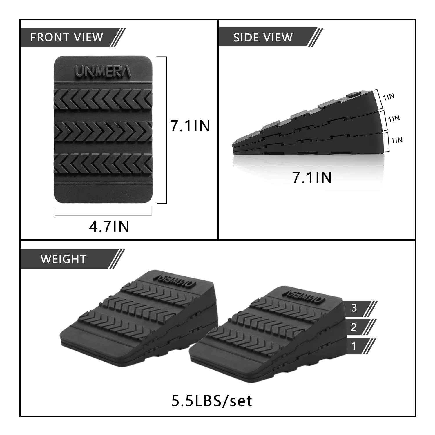 Squat Wedge Block 6PCS Adjustable Non-slip Rubber BLACK