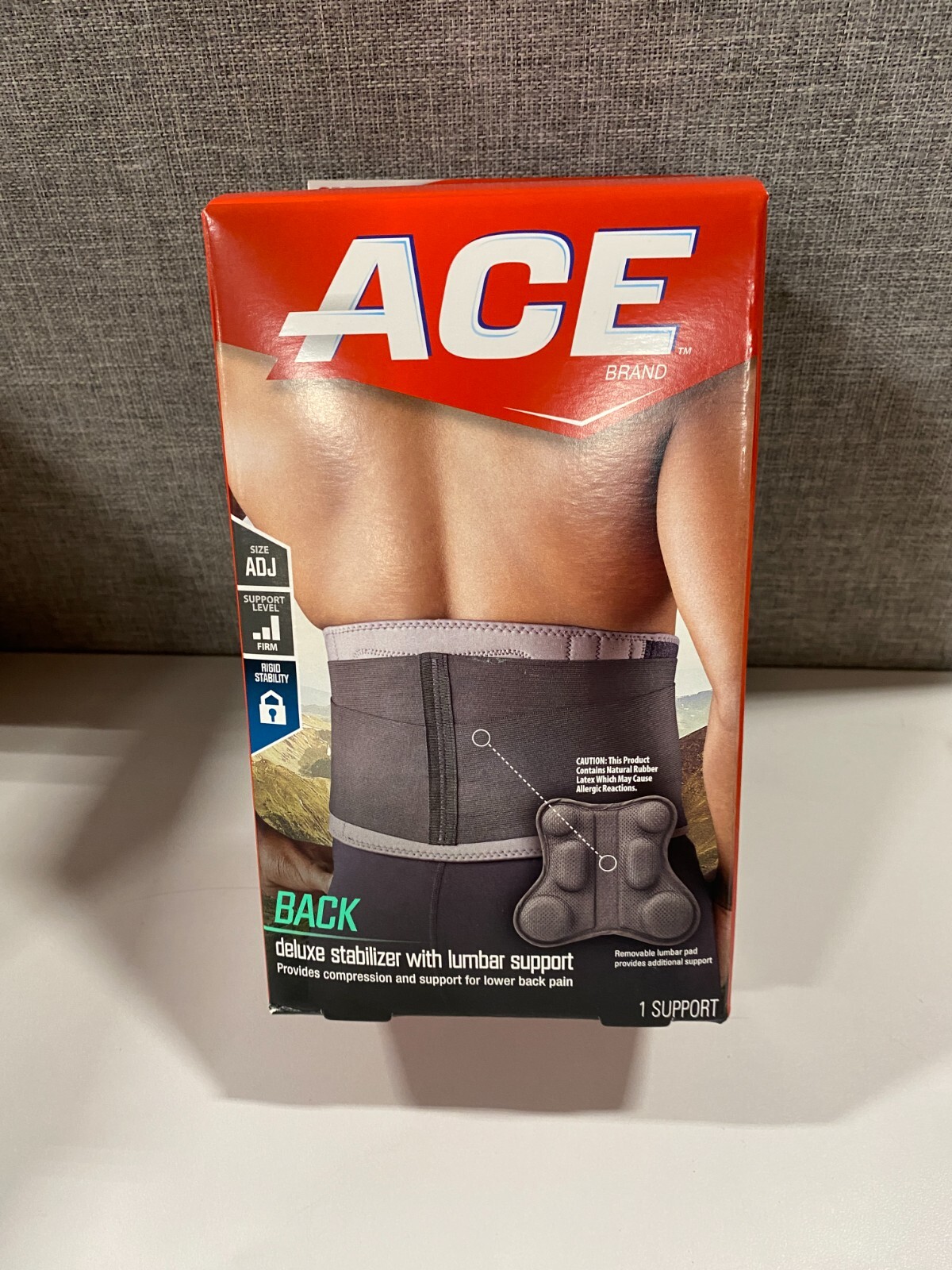 3M ACE Deluxe Back Stabilizer With Lumbar Support (Gray) One Size Adjustable NEW
