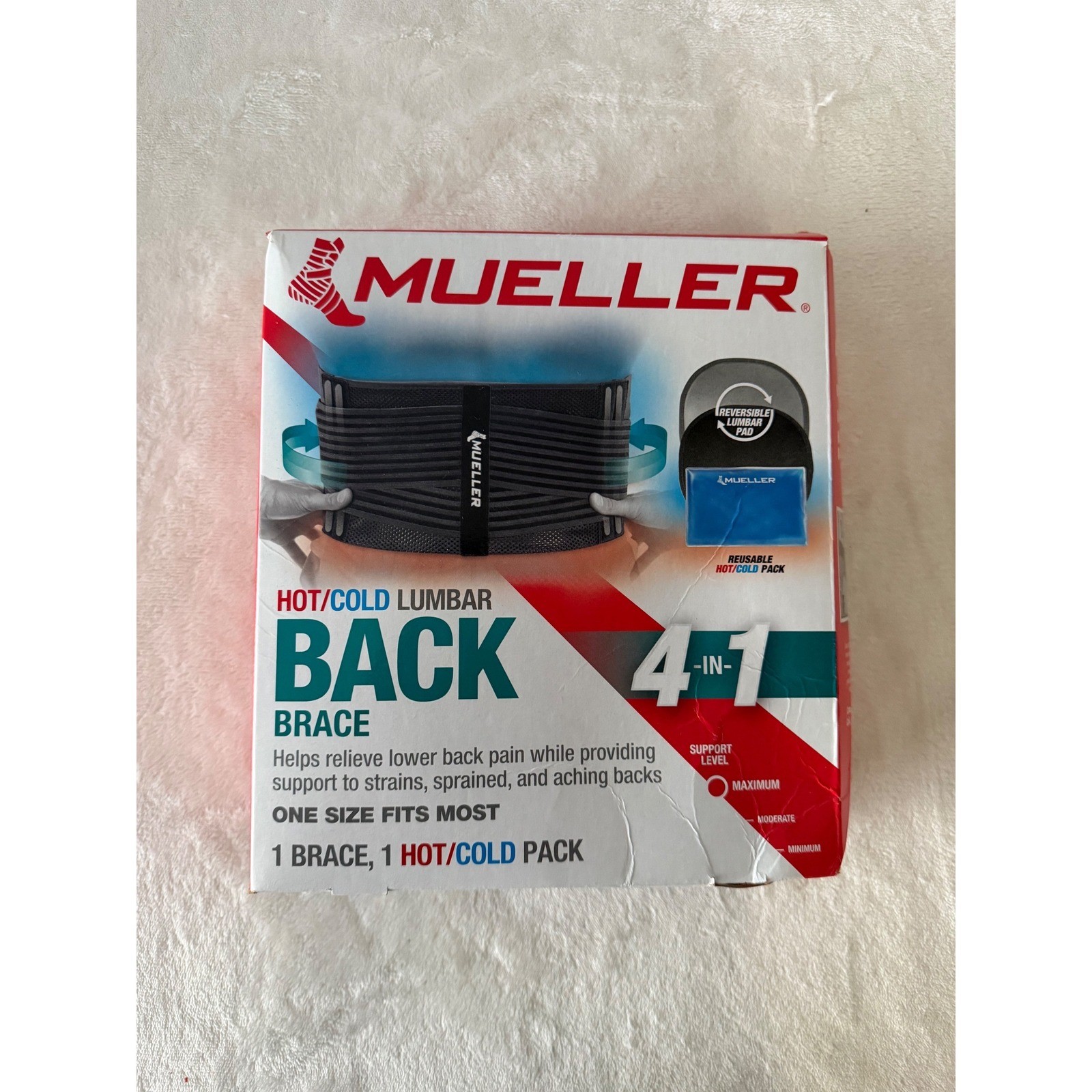 Mueller 4-in-1 Hot/Cold Lumbar Back Brace One Size Fits Most Black 66017