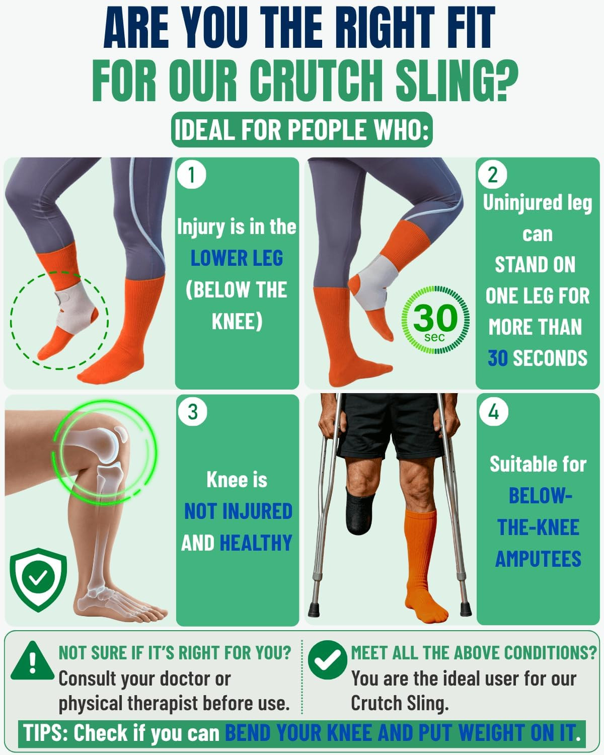 Crutches Knee Support, Adjustable Crutch Knee Sling with Pads for Surgery Recove