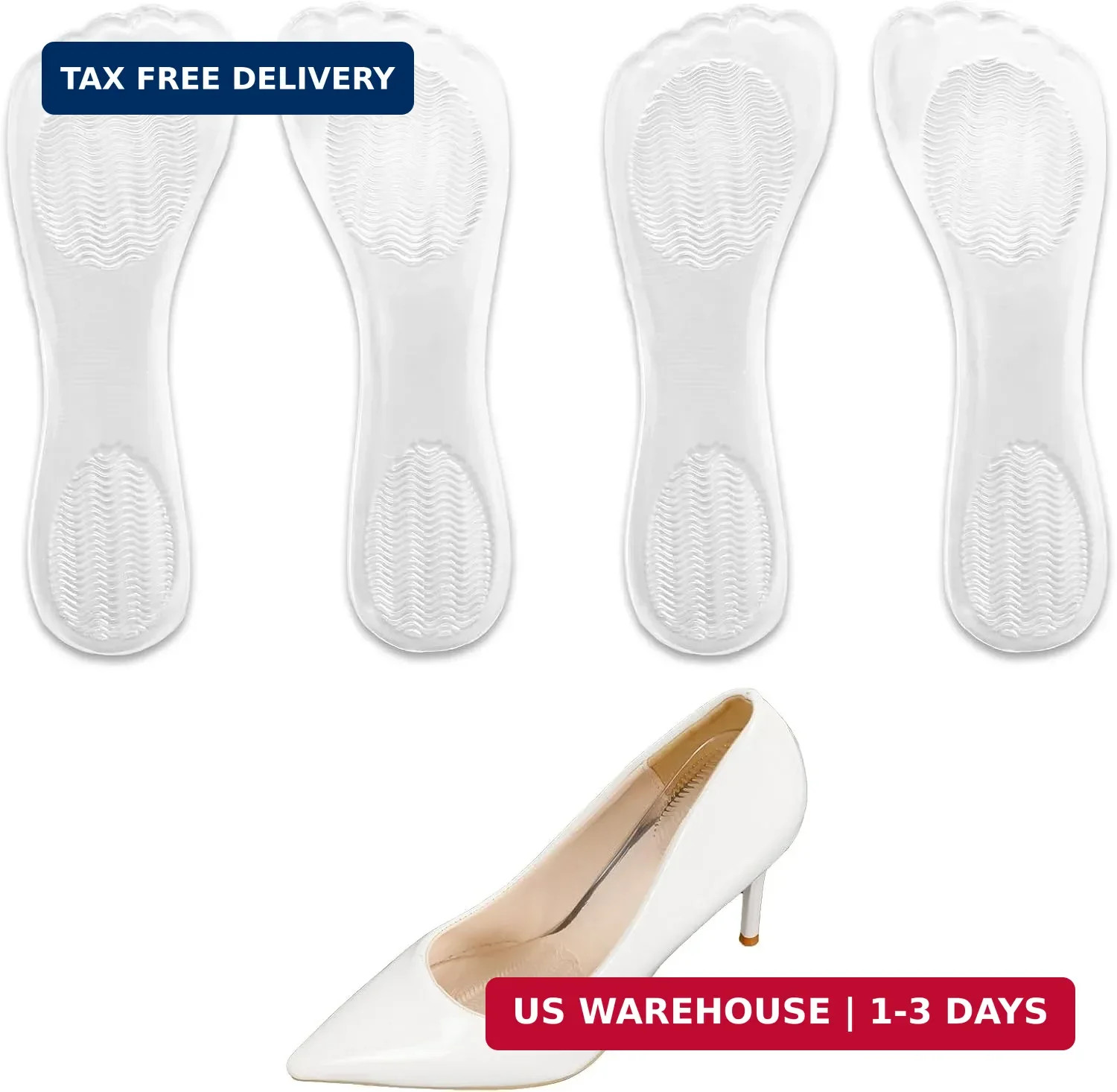 2 Pairs 3/4 Gel High Heel Inserts, Self-Adhesive Arch Support Cushions for Women
