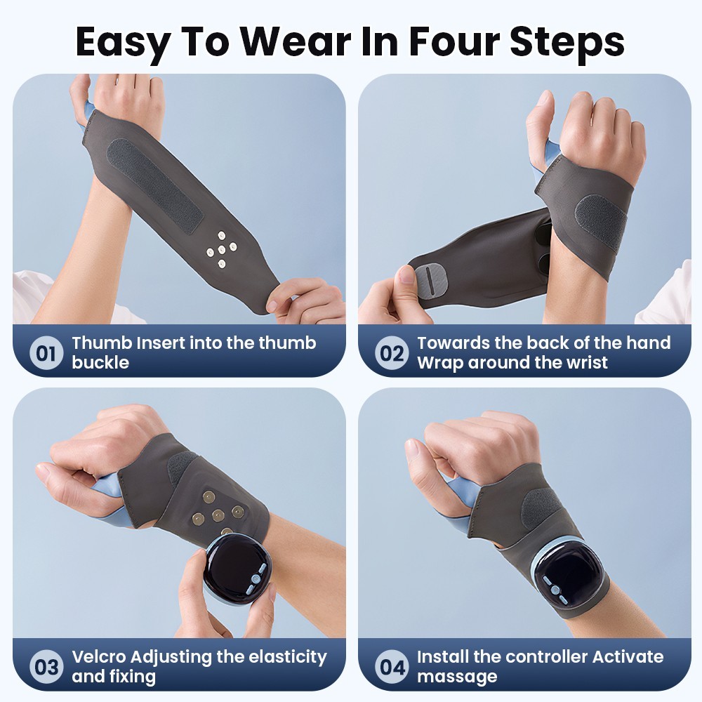 Adjustable EMS Wrist Guard 5 Modes 9 Levels Heat Massage Brace for Daily Use