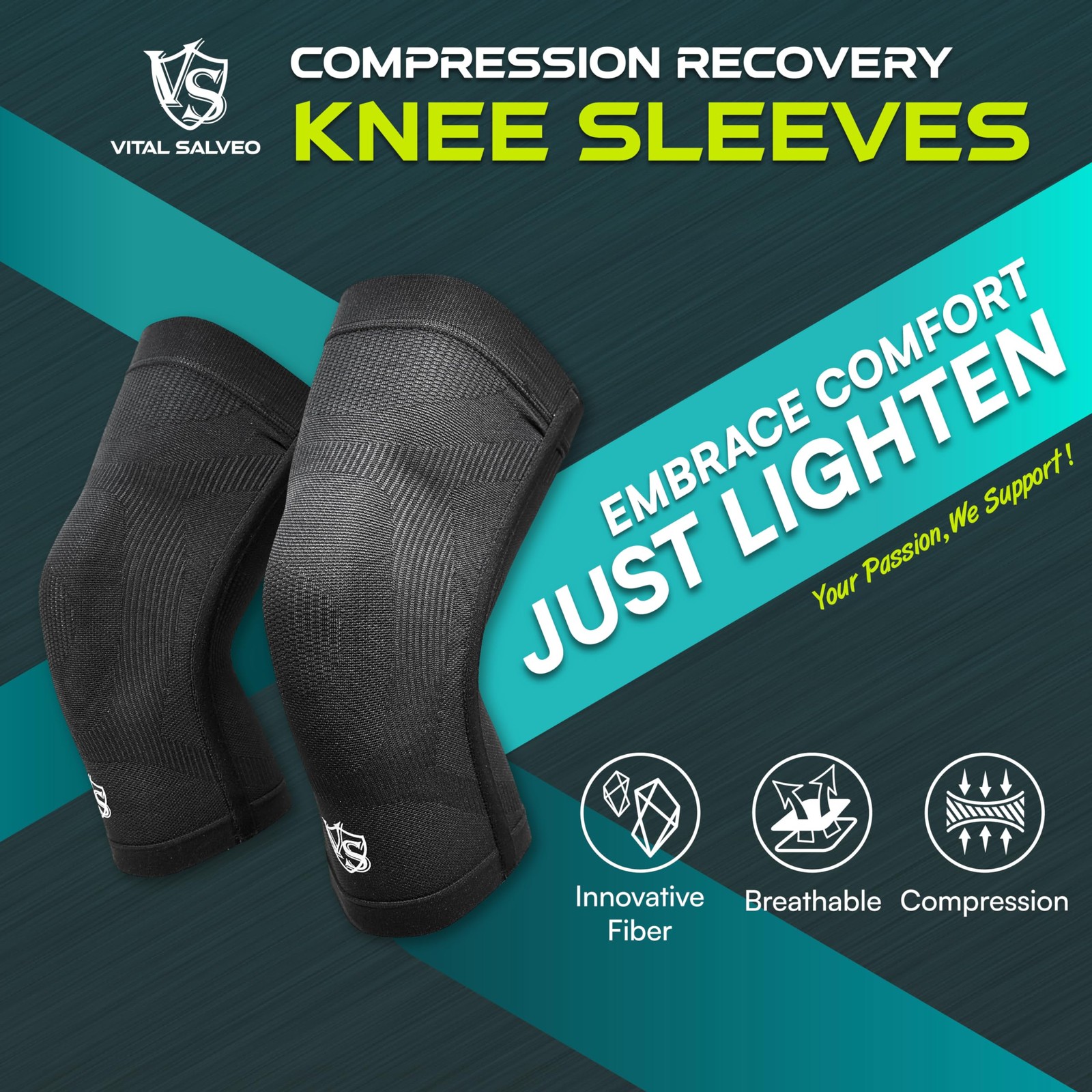 Vital Salveo 3D Knit Knee Compression Sleeve – Dynamic Recovery Small, Black