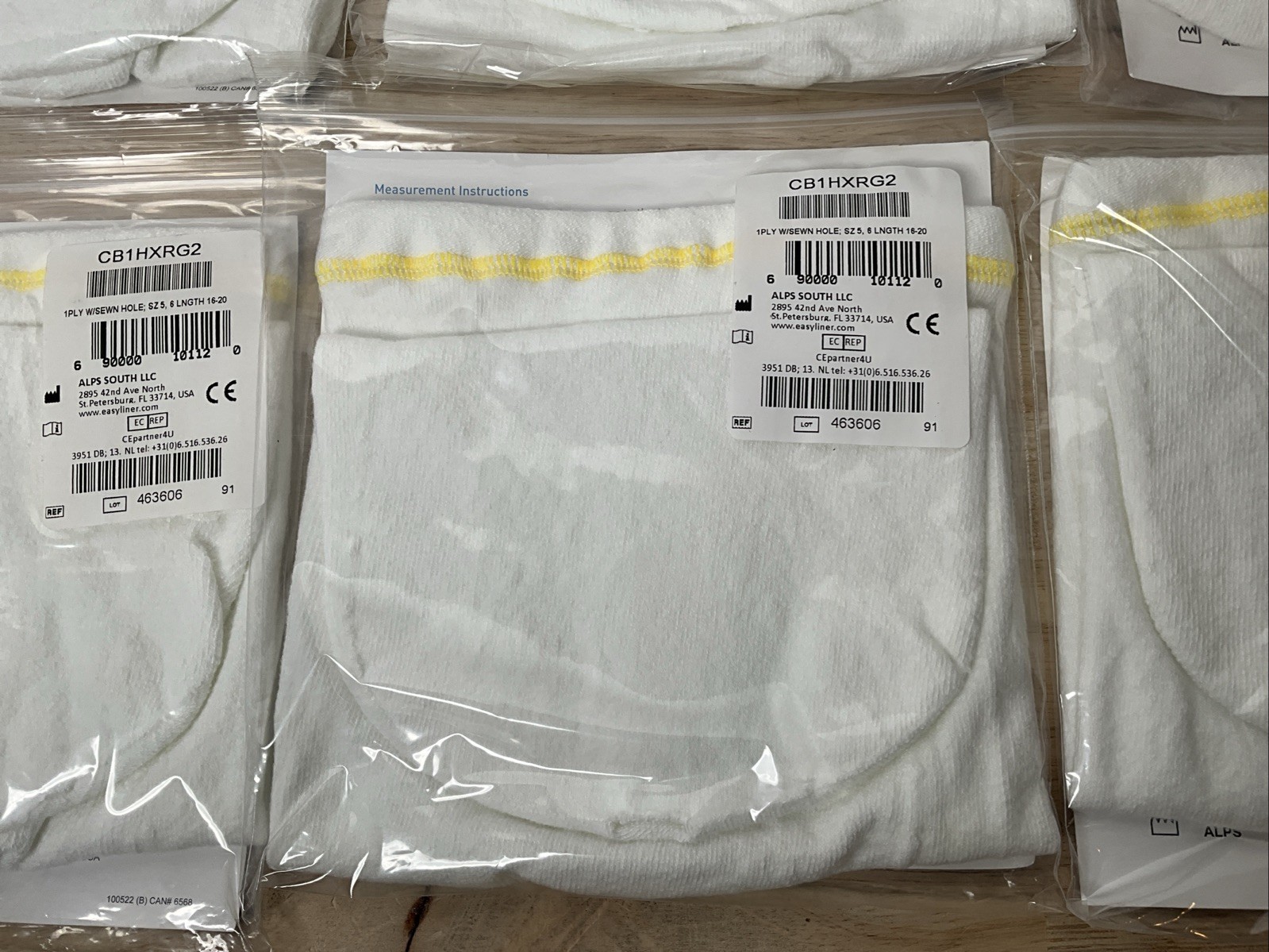 LOT OF 6 Prosthetic Sock COOLBLUE 1Ply Size 5, 6 length 16-20 yellow stitch