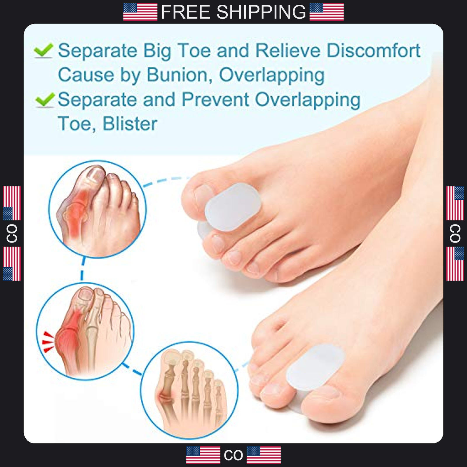 10 Pack Silicone Toe Separators for Bunion Relief and Overlapping Toes