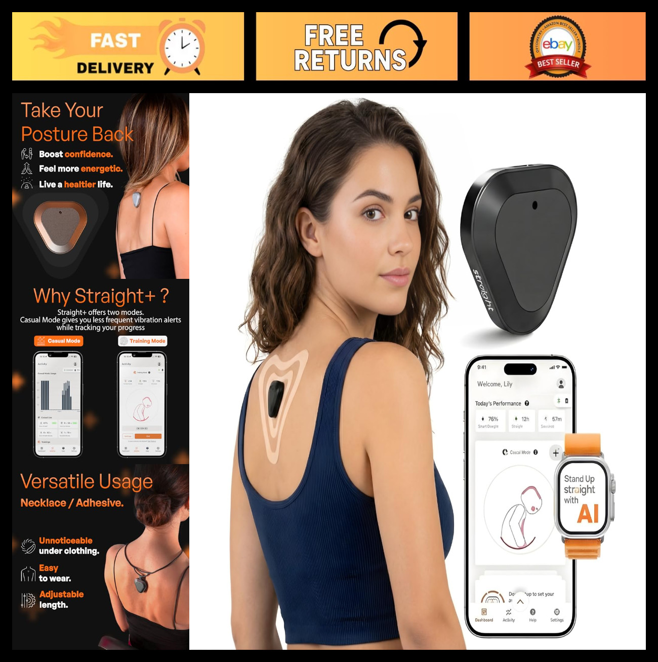 AI-Powered Posture Corrector Trainer Device with Necklace – Smart Back Brace Sup