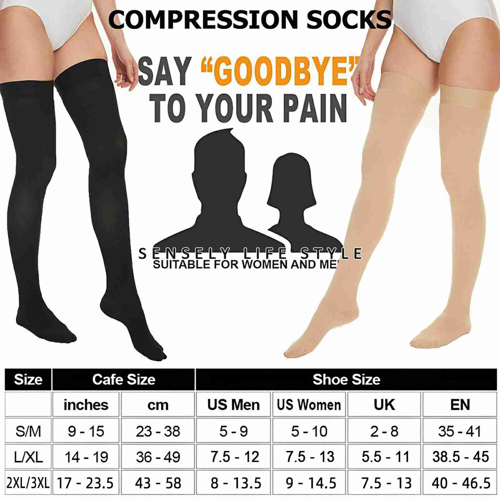 Thigh High Compression Stockings for Women Men 32mmHg Slimming Socks for Work US