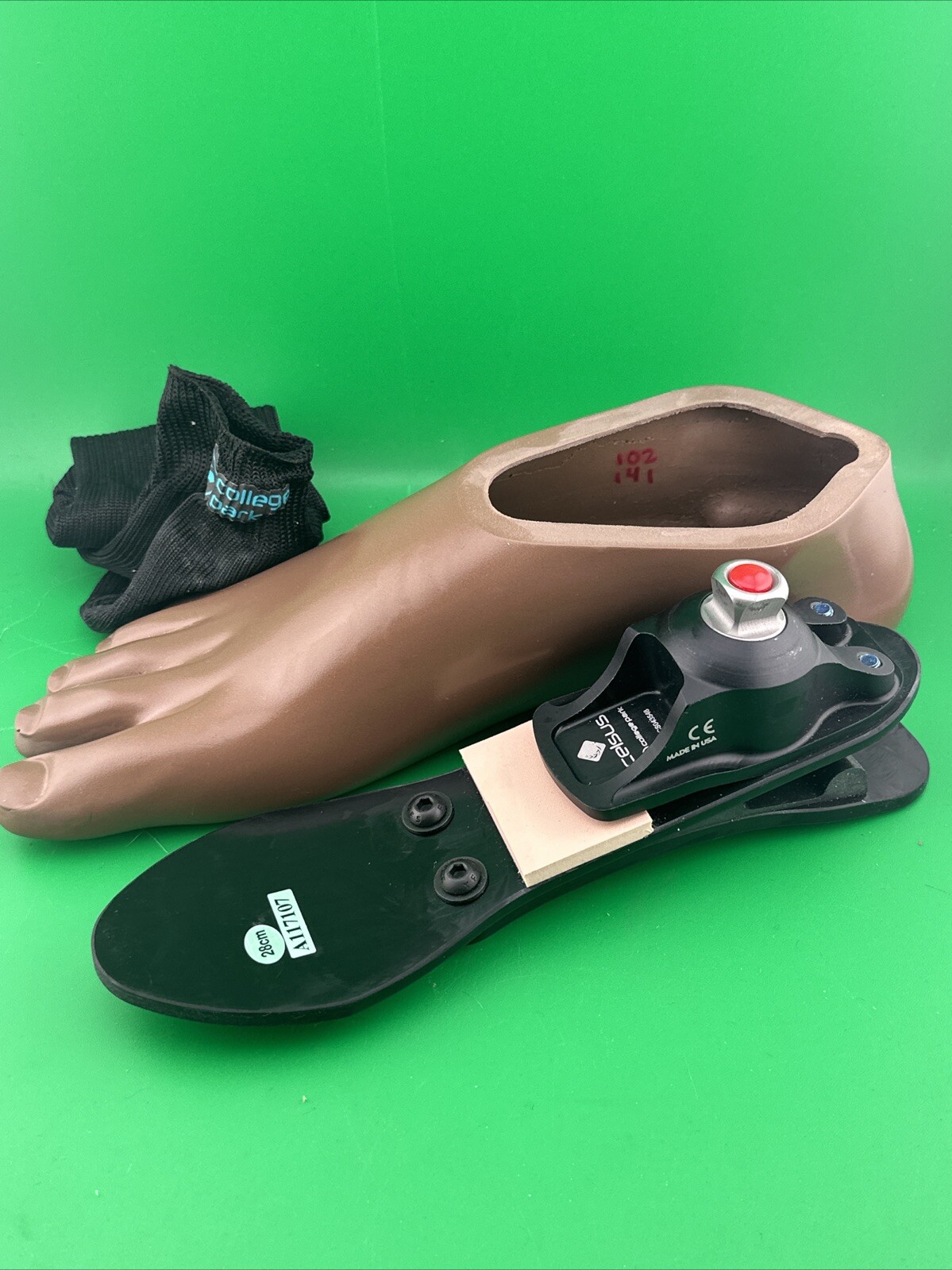 College Park Celsus Prosthetic Foot. Sz 28, Right Brown Shell, Category 2.