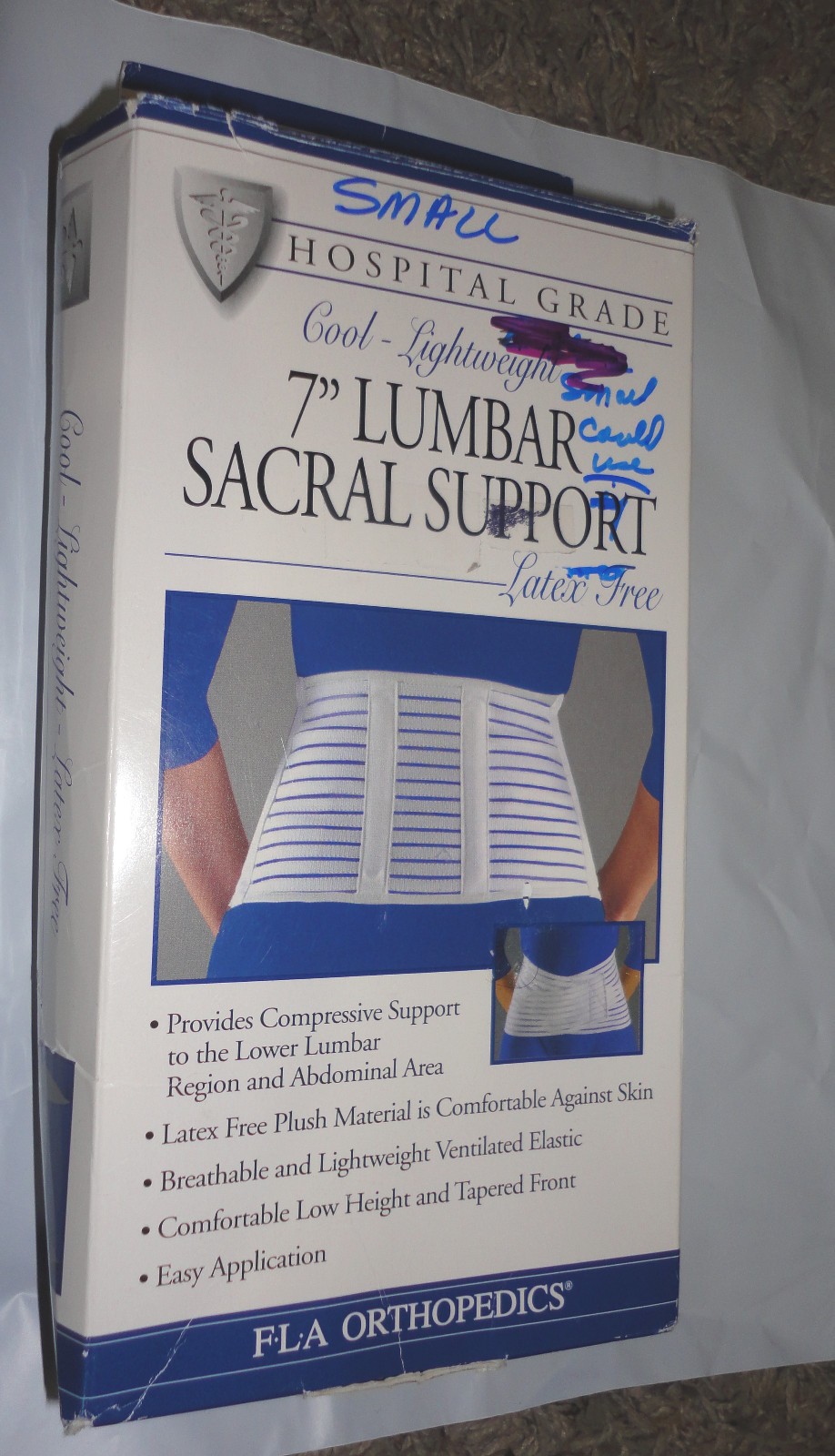 FLA ORTHOPEDICS Latex-Free 7″ LUMBAR SACRAL SUPPORT White~Size S/Small(28-32″)