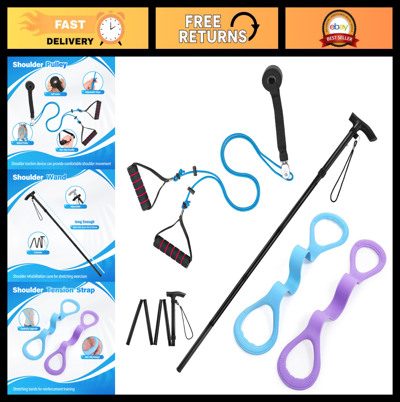 Shoulder Rehab Therapy Kit – Pulley, Wand & Resistance Band for Home Recovery