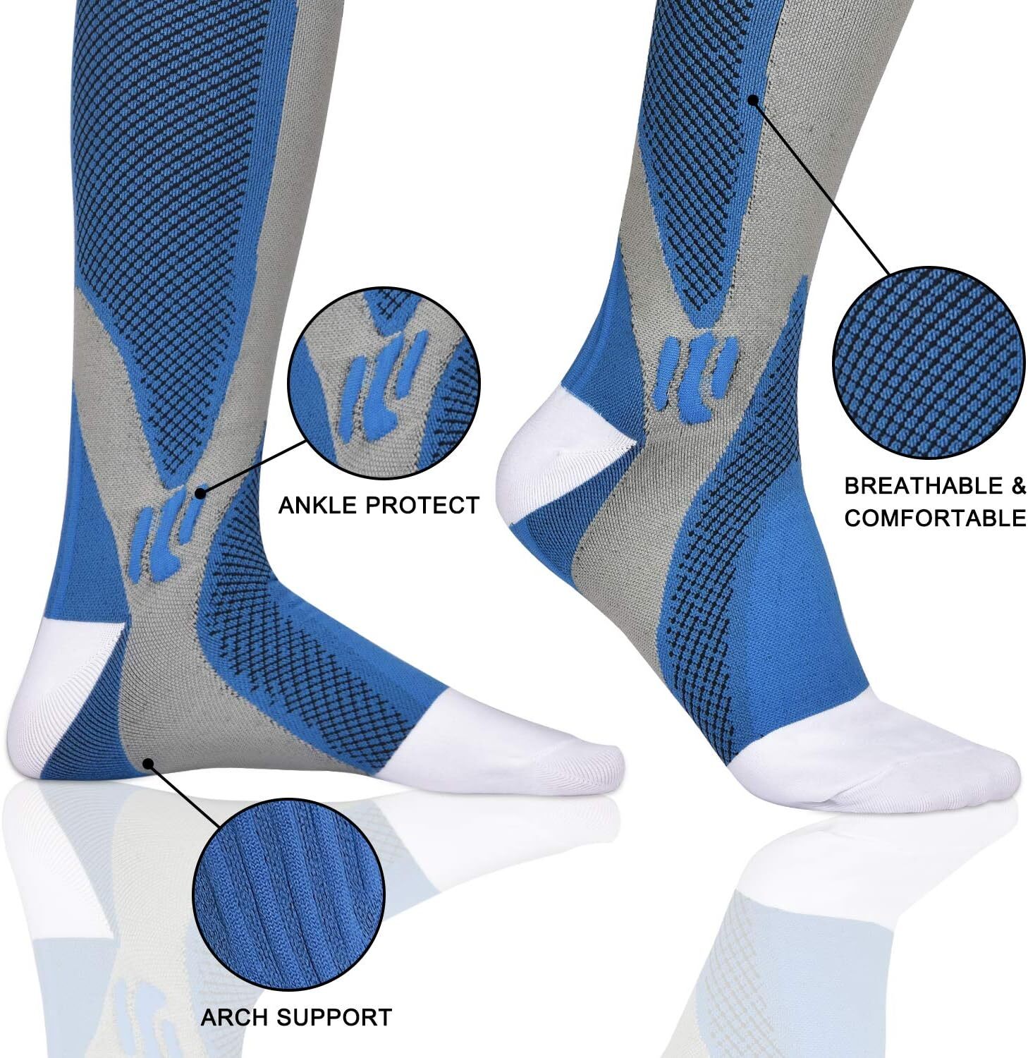 1-2 Pair Compression Socks 20-30 mmhg Knee High Men Women Calf Leg Brace Support
