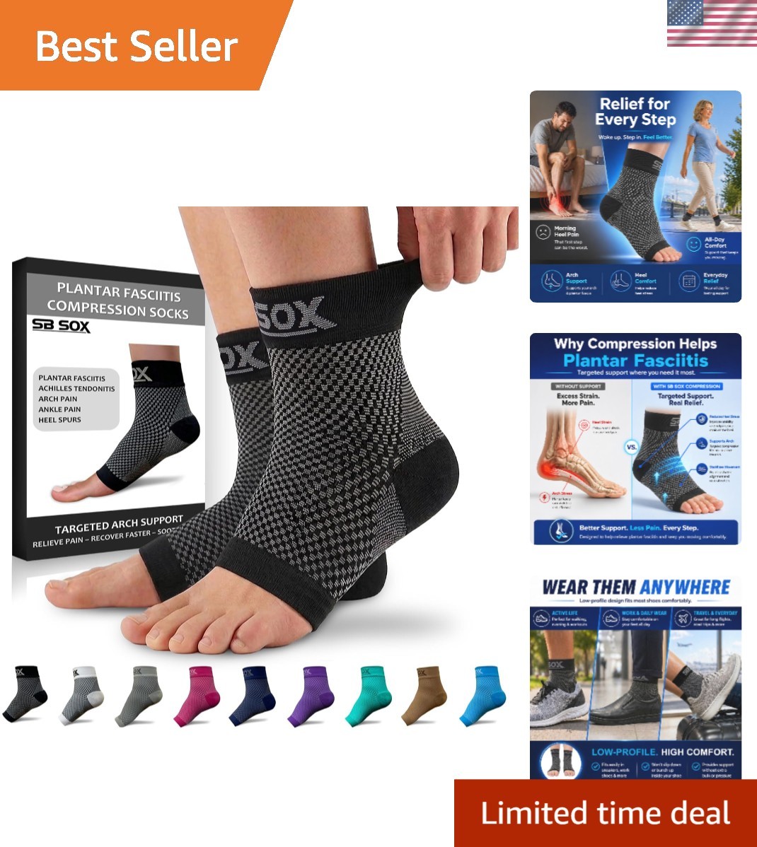 Toeless Ankle Compression Socks for All-Day Comfort and Foot Pain Relief (M)