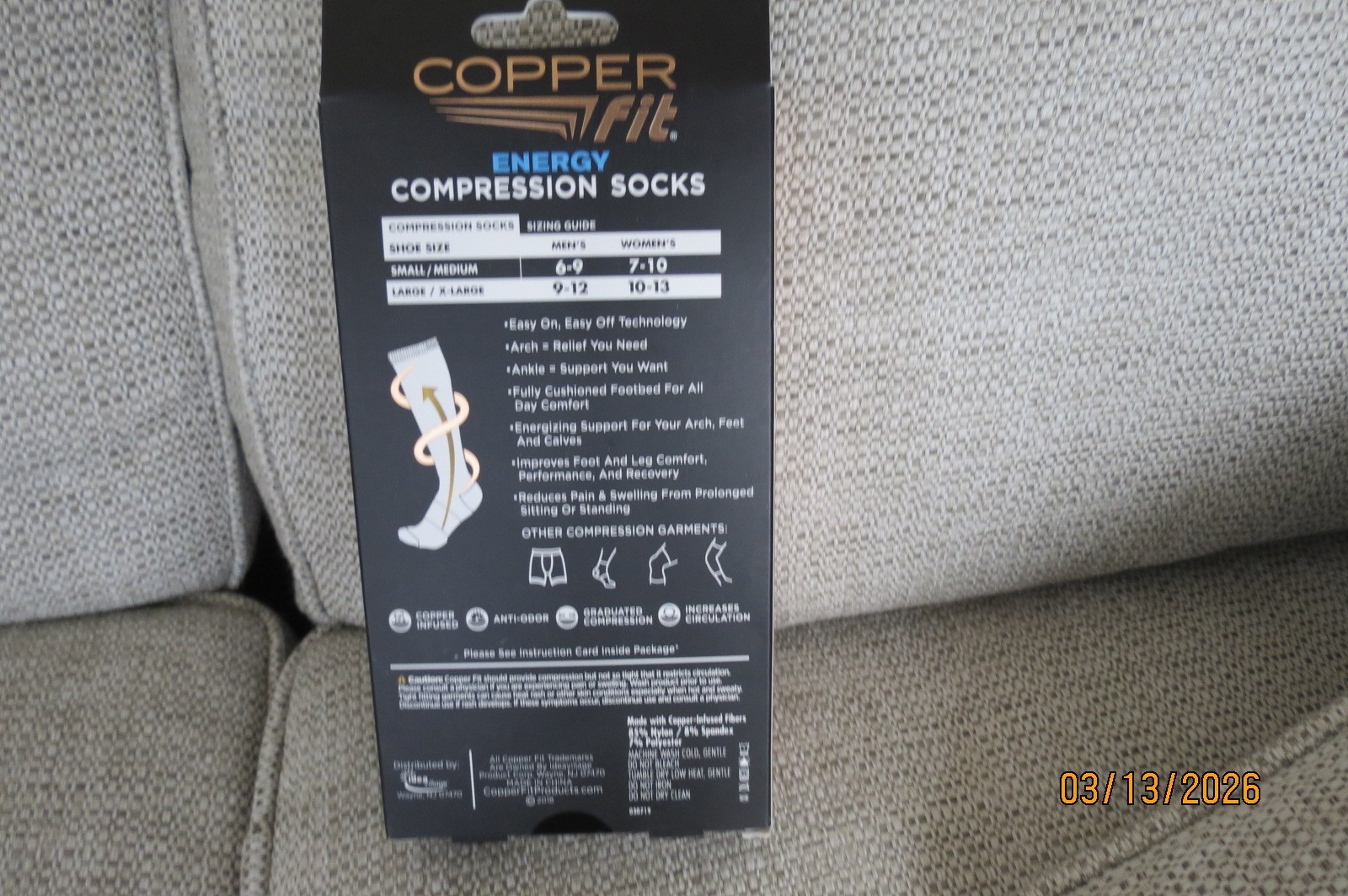 Copper Fit Energy & Easy-On Black Compression Socks – Size L/XL New in Box
