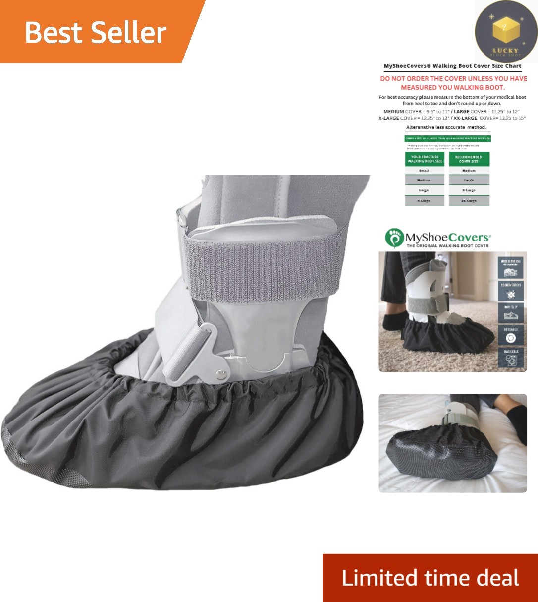 Reusable Black Walking Boot Cover for Large Size Boots – Easy Clean & Safe