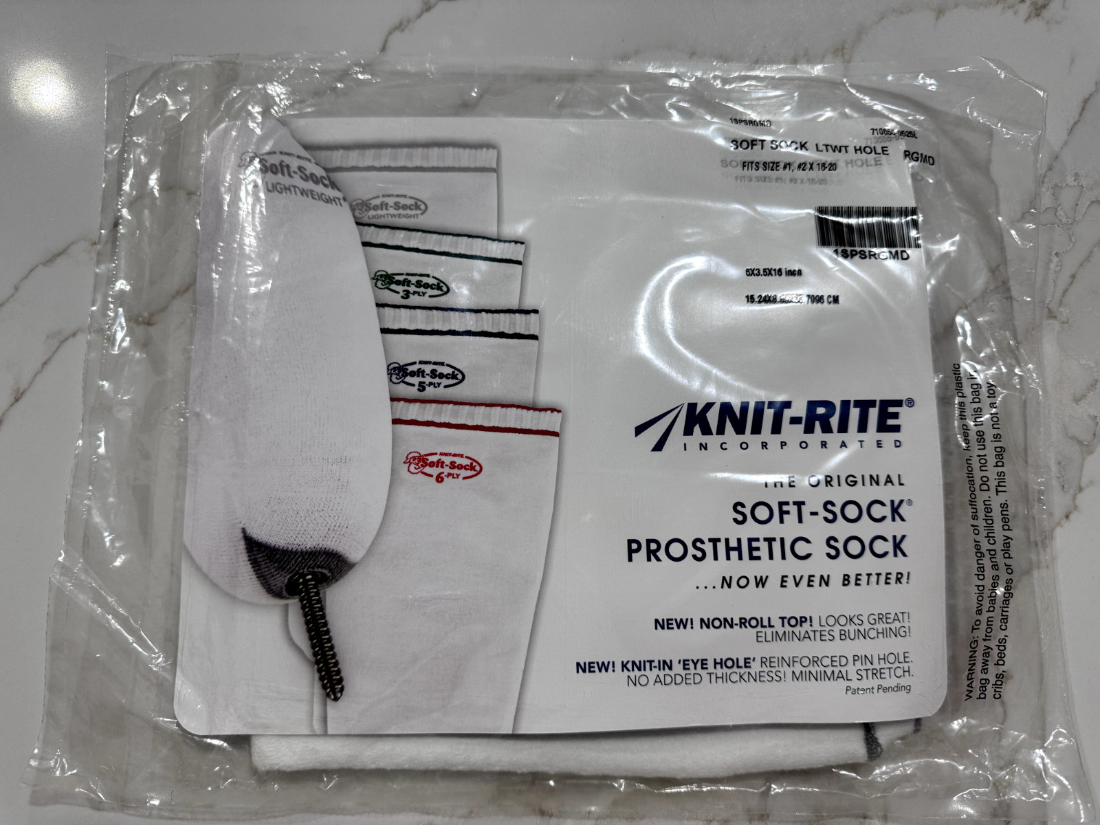 Knit-Rite SOFT SOCK LTWT HOLE Prosthetic Sock – Fits #1, #2 x 16-20 NEW
