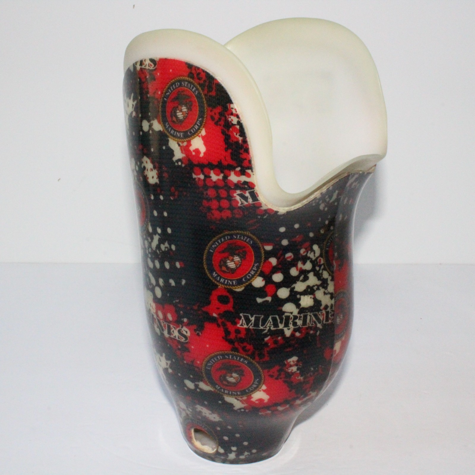 STUNNING BELOW-KNEE RIGHT PROSTHETIC SOCKET RED-WHITE-BLACK U.S MARINES GRAPHICS