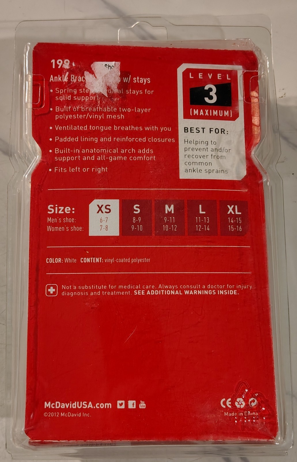 McDavid 199 Lightweight Ankle Brace White Size X-SMALL