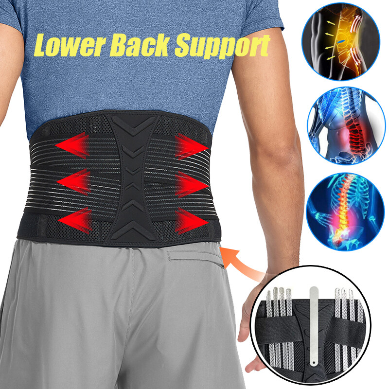 Lumbar Support Breathable Back Brace Lower Waist Back Belt Straps Pain Relief