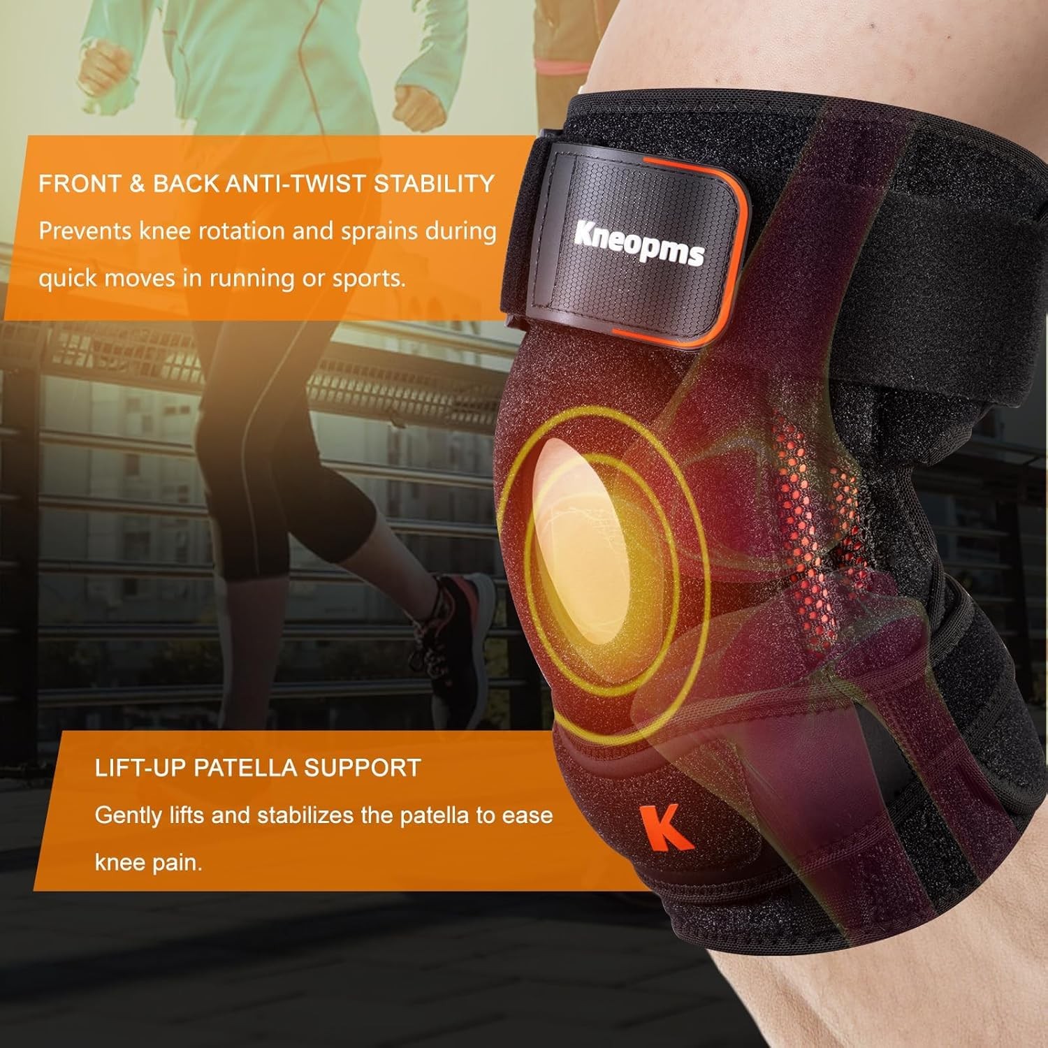 2-in-1 Professional Knee Brace for Pain Relief,Adjustable L, BLACK
