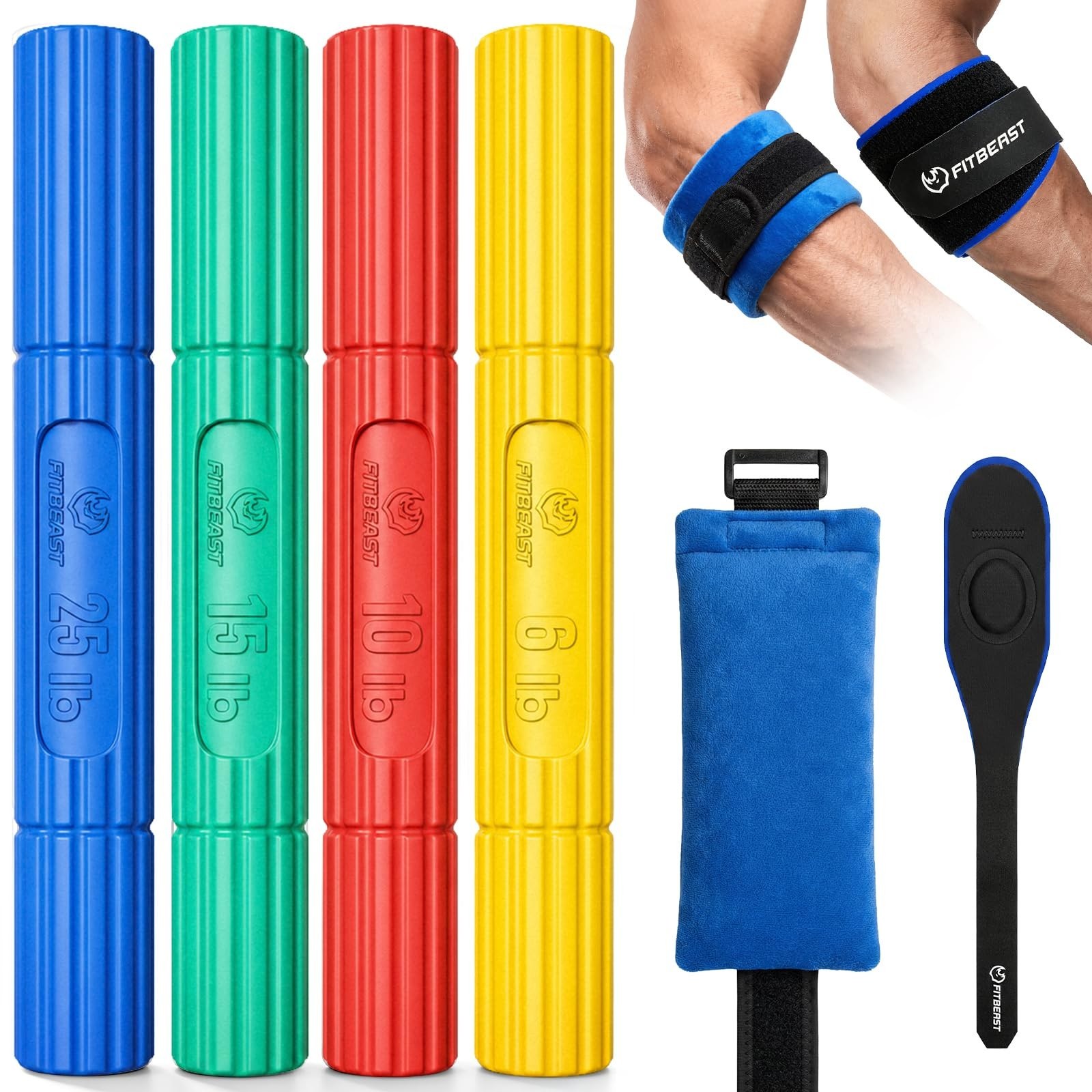 Elbow Recovery Kit – 4-Level Flex Therapy Bars, Twist Bar, Forearm Grip Trainer,