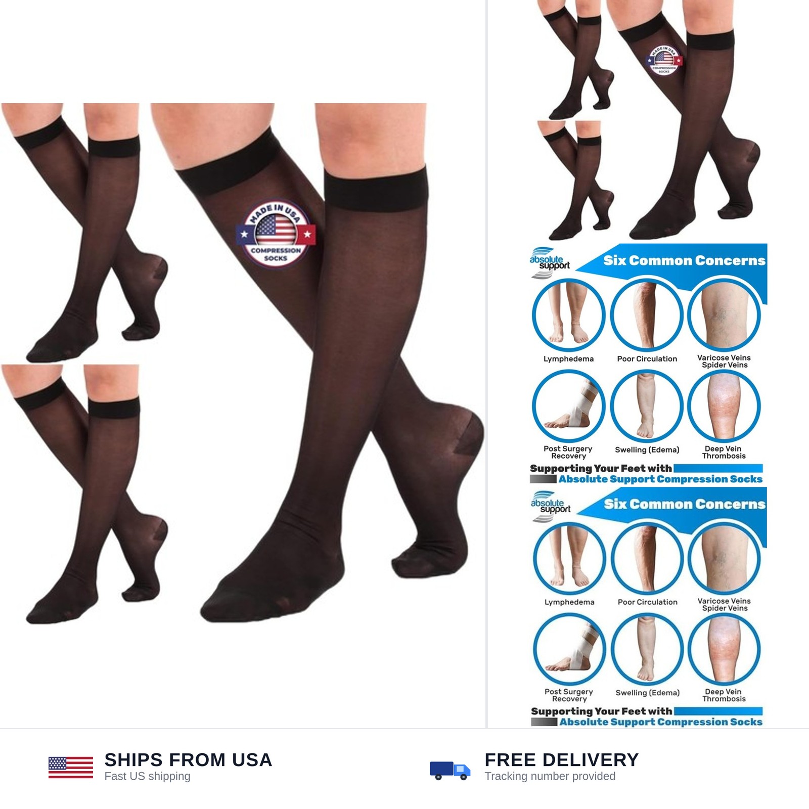 (3 Pairs – Closed Toe) Made in USA – Compression Socks for Women 15-20mmHg – …