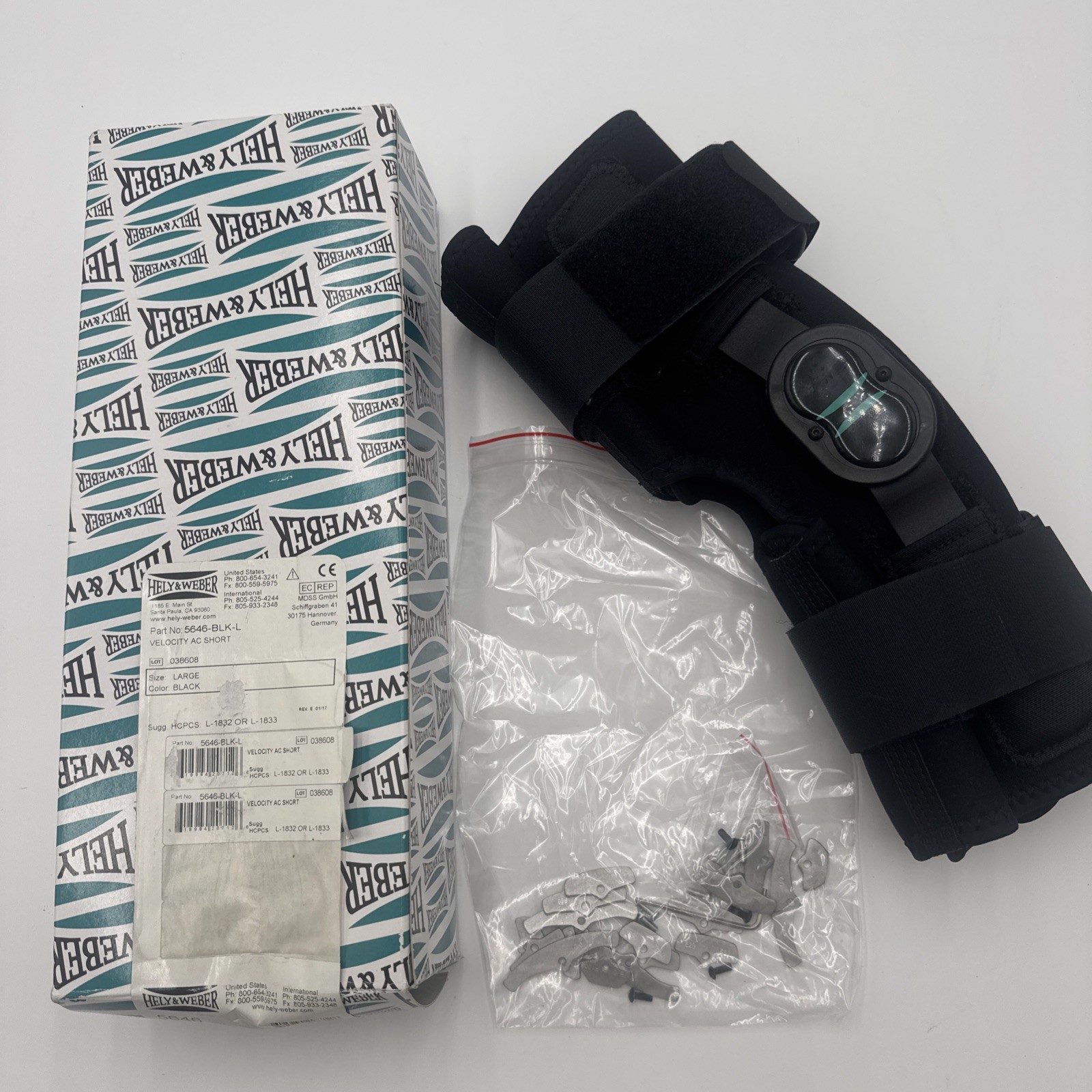 Hely & Weber Knapp Hinged Knee Brace Anterior Closure Large Short Model 5646 EUC