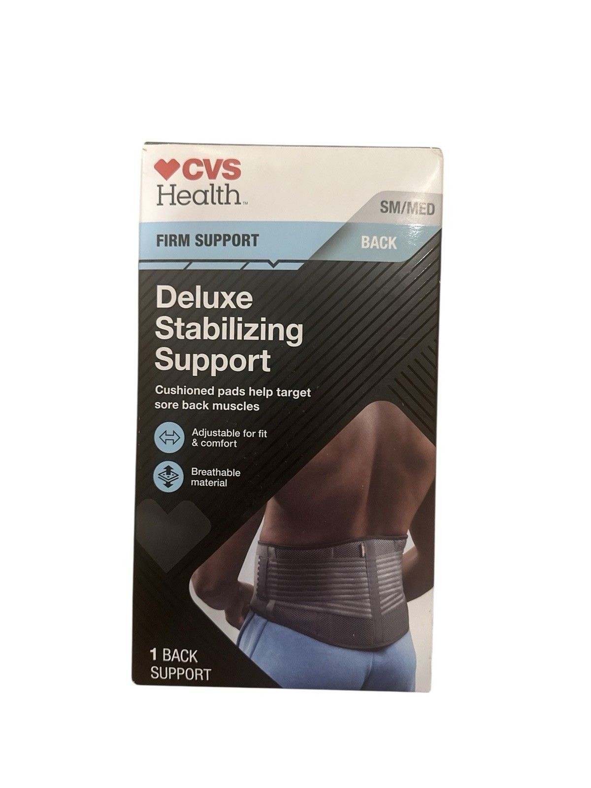 CVS Health Sz S/M Firm Support for Back Deluxe Stabilizing Support Black w/ Box
