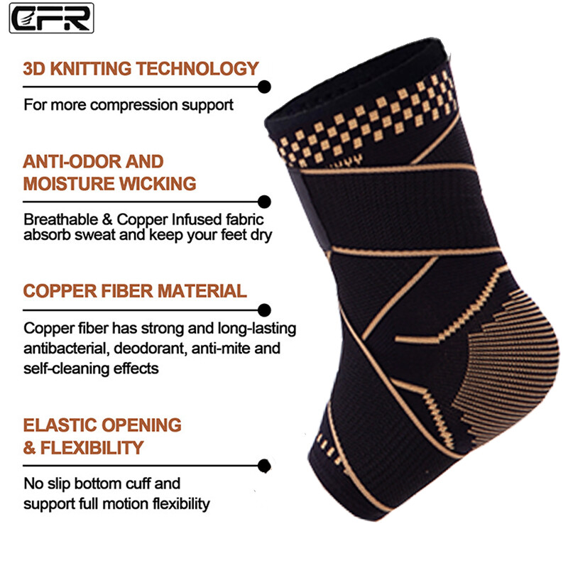 Copper Ankle Brace Support Compression Sleeve Foot Socks Fasciitis Pain Relief