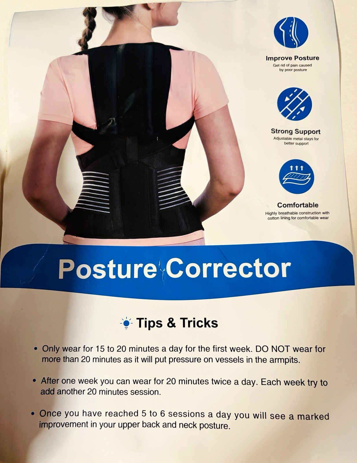 SICHEER Adjustable Back Posture Corrector Brace Support Belt One Size Black Gray