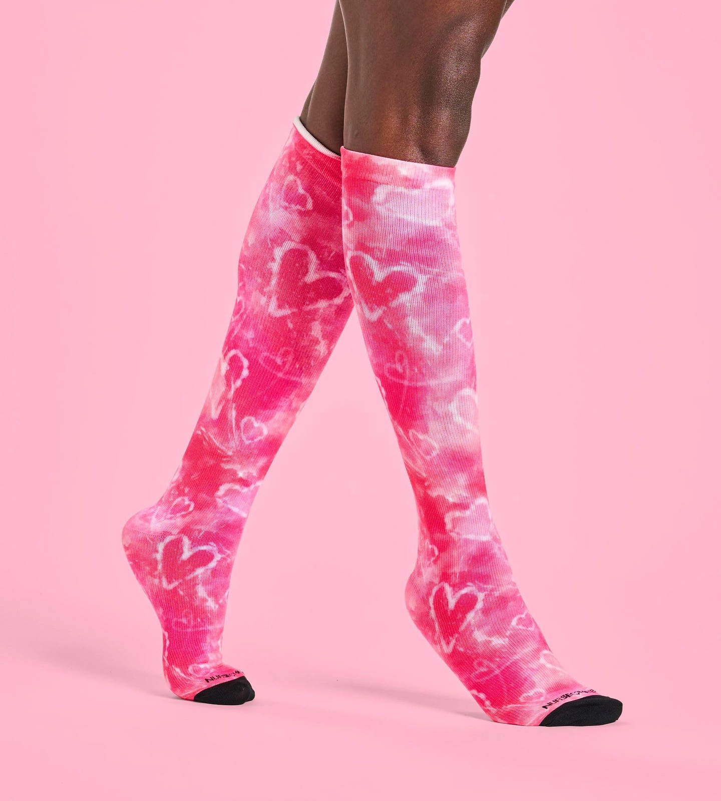 Women’s Pink Tie Dye Hearts 1214 mmHg Compression Wide Calf Socks 1 Pair