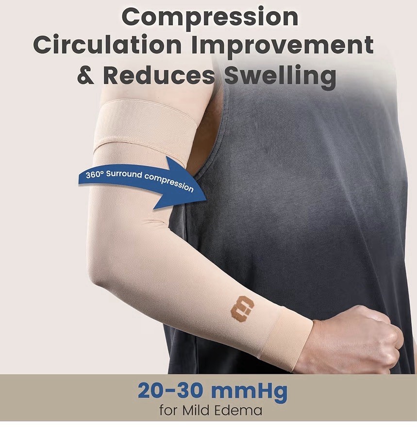 Lymphedema Compression Arm Support Sleeve Size Medium Men Women Beige 20-30 mmHg