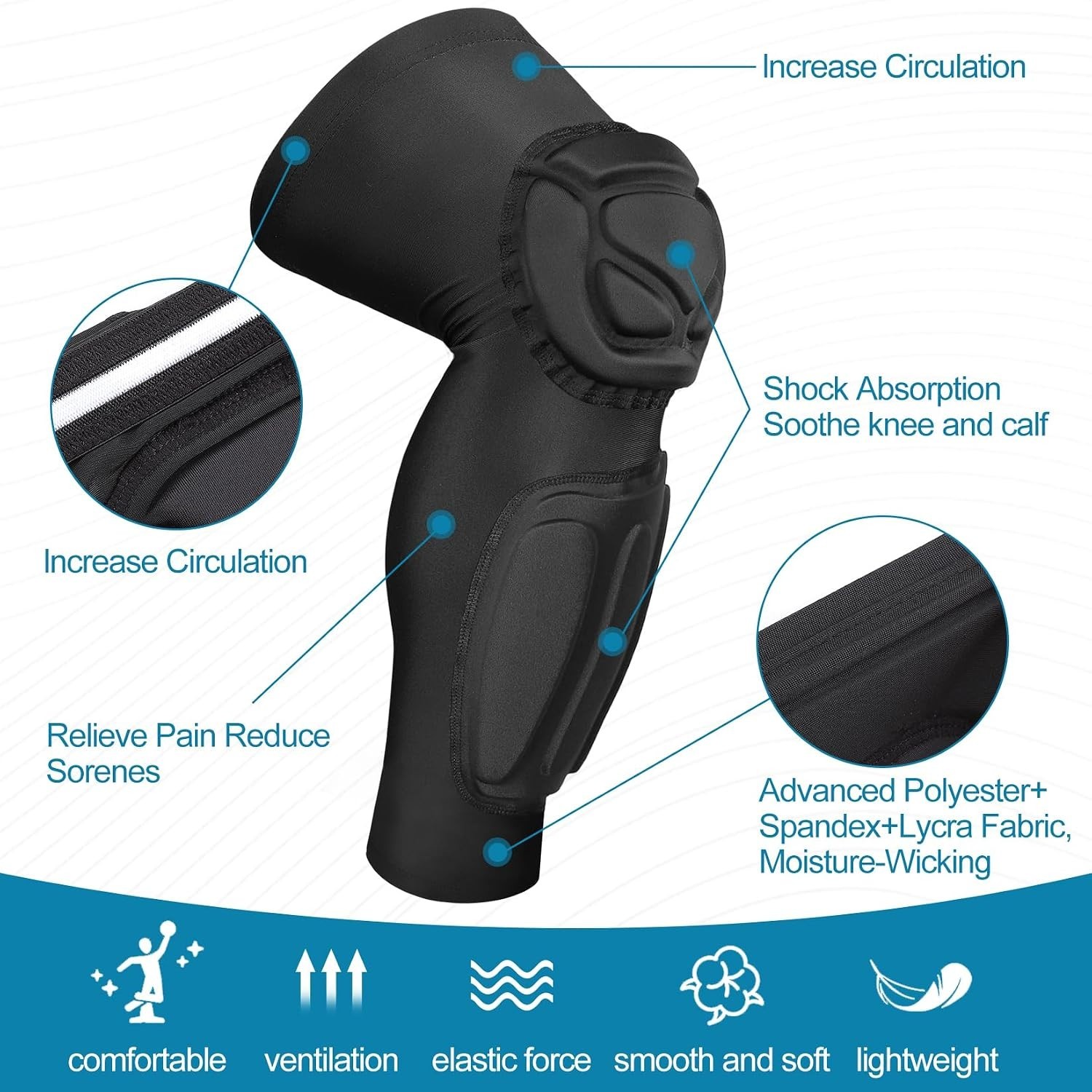 Padded Knee & Shin Guards Calf Pads Protector Compression Leg Sleeve Knee Brace