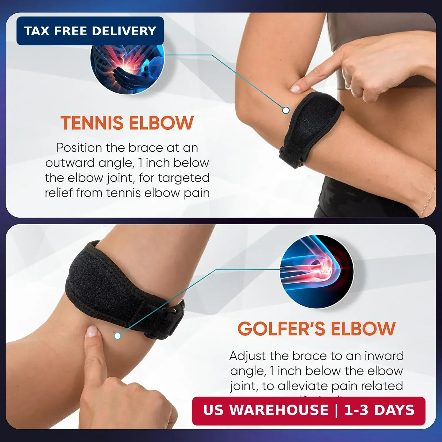 PhysFlex 2-Pack Elbow Brace for Men & Women, Adjustable Tennis & Golfer’s Elbow