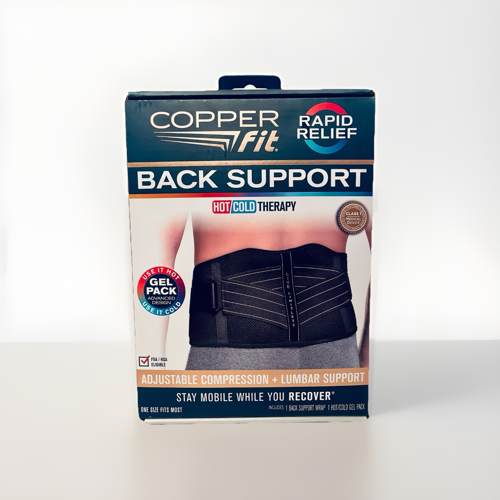 Copper Fit Rapid Release Hot Cold Therapy Back Support Brace.