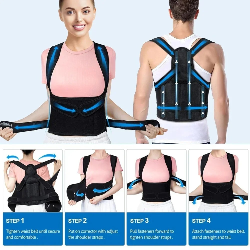 FUBEICHLY Posture Corrector Back Brace Adjustable Spine Support Men Women